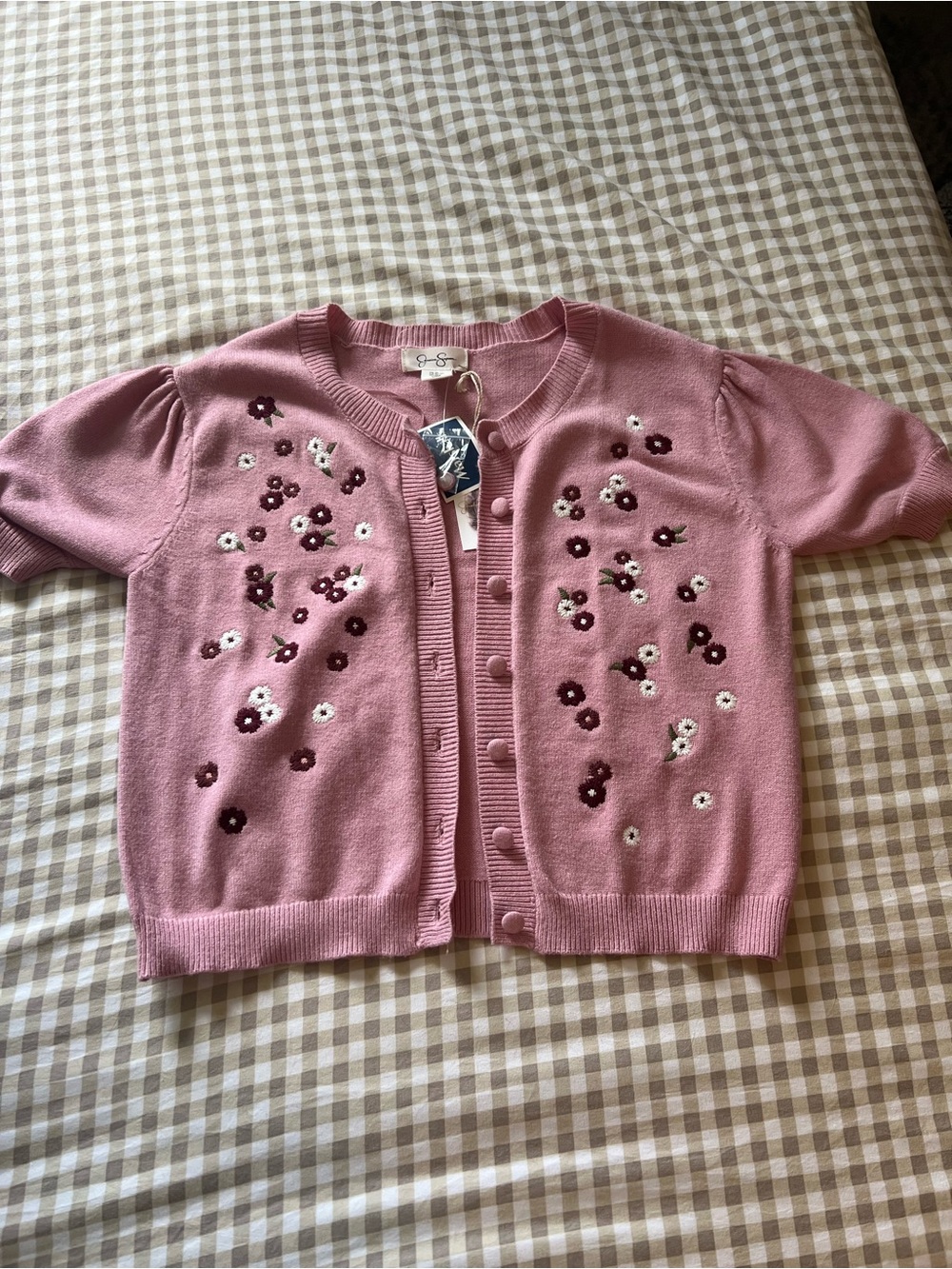 Jessica Simpson Pink Floral Embroidered Short-Sleeve Cardigan